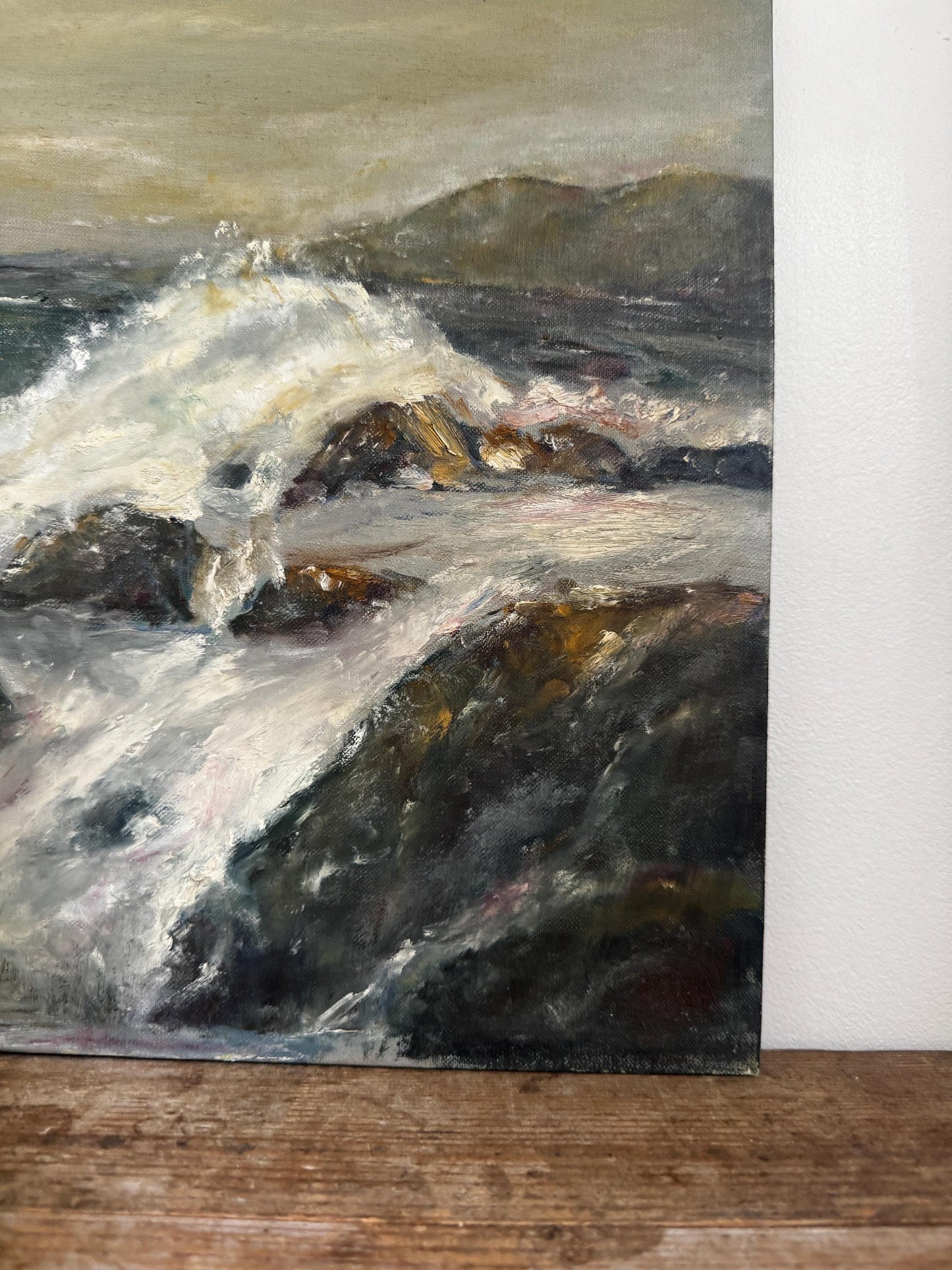 Vintage 1960s Oil Painting on Panel Ocean Coastal Landscape Unframed Hobby Painting Vintage 16x20 Wall Art