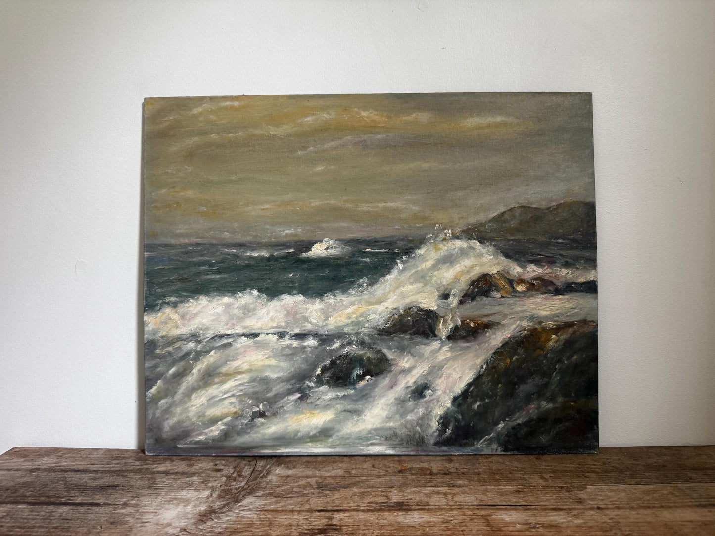 Vintage 1960s Oil Painting on Panel Ocean Coastal Landscape Unframed Hobby Painting Vintage 16x20 Wall Art