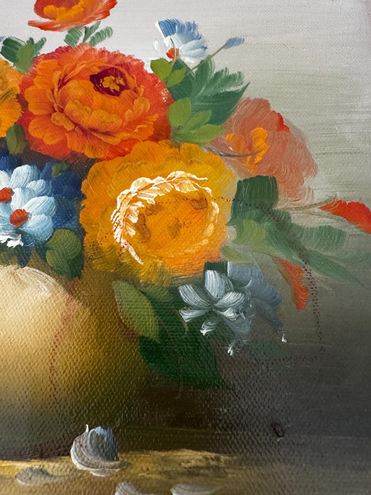 Vintage Floral Oil Painting on Canvas 8x10 Orange Flowers "Berry"