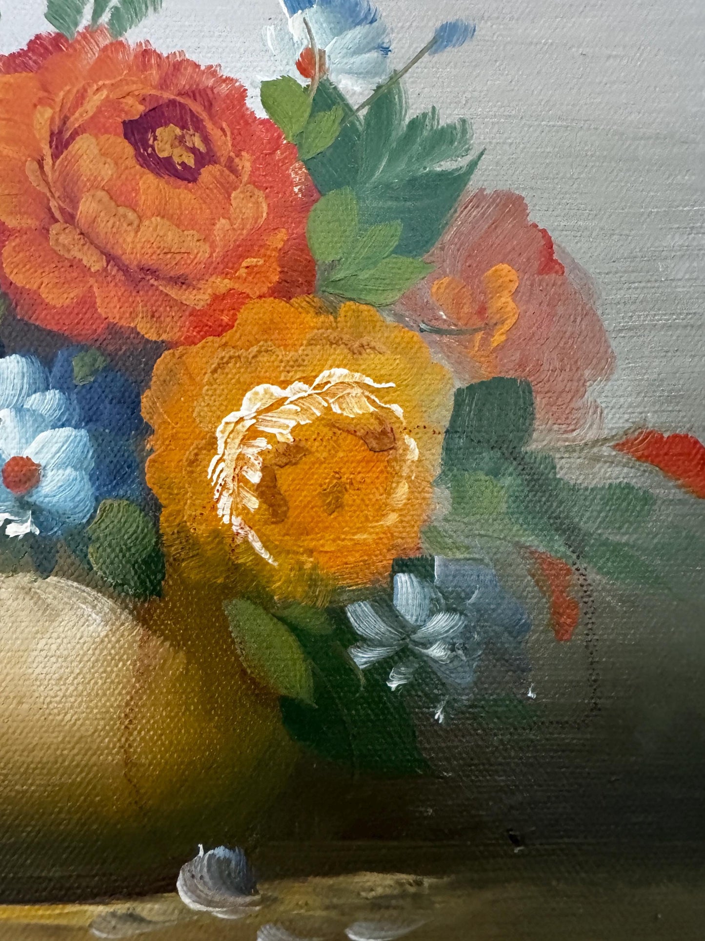 Vintage Floral Oil Painting on Canvas 8x10 Orange Flowers "Berry"