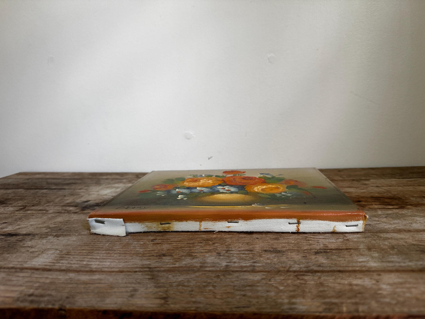 Vintage Floral Oil Painting on Canvas 8x10 Orange Flowers "Berry"