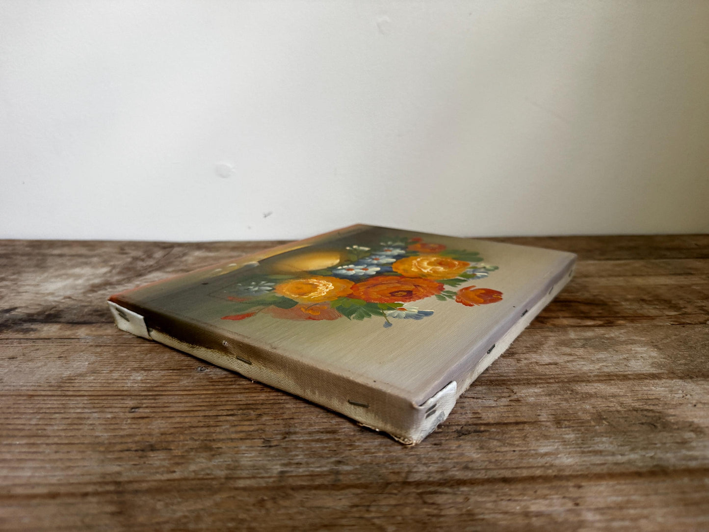 Vintage Floral Oil Painting on Canvas 8x10 Orange Flowers "Berry"