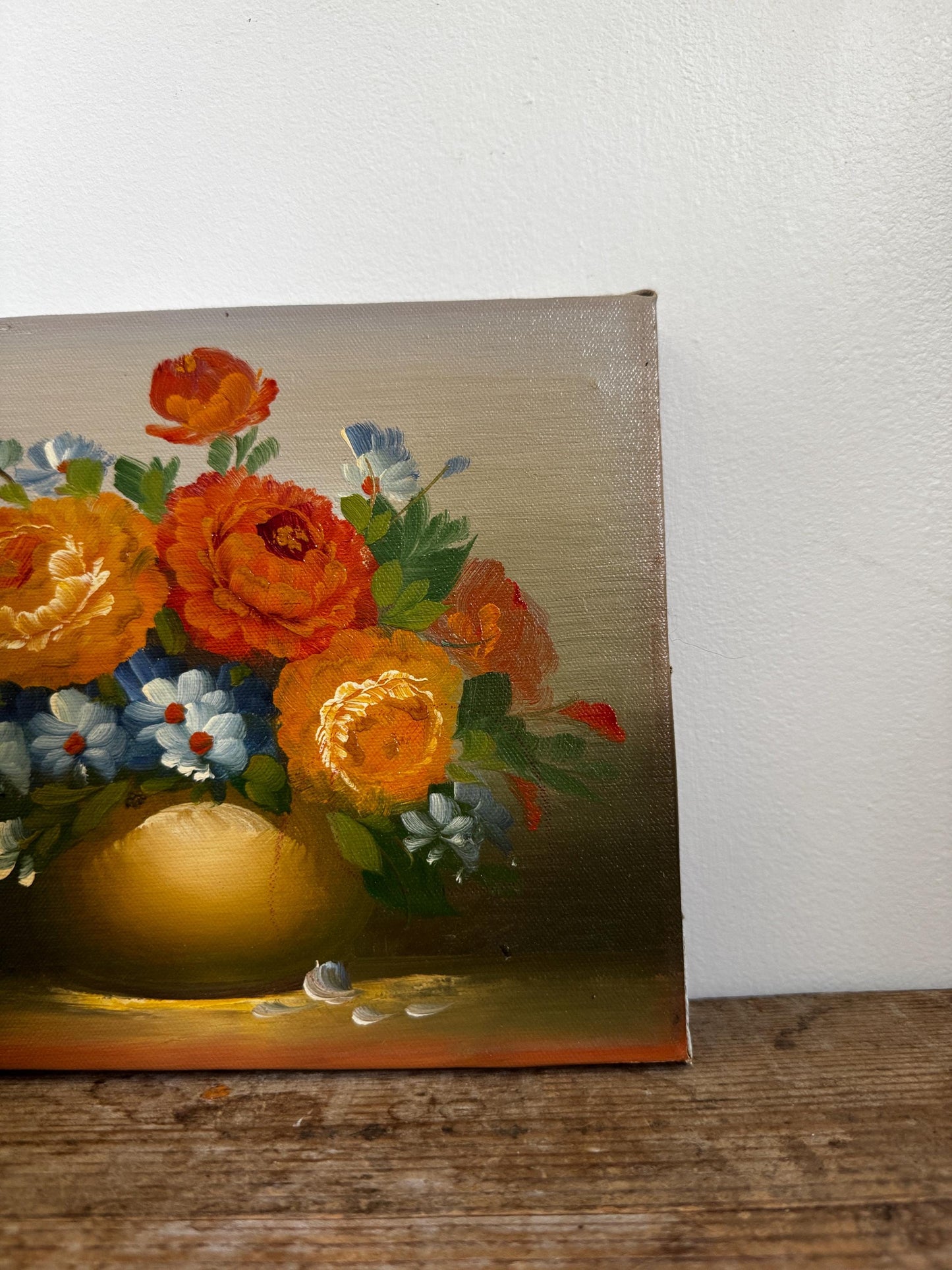 Vintage Floral Oil Painting on Canvas 8x10 Orange Flowers "Berry"
