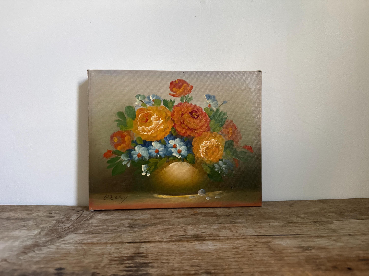 Vintage Floral Oil Painting on Canvas 8x10 Orange Flowers "Berry"