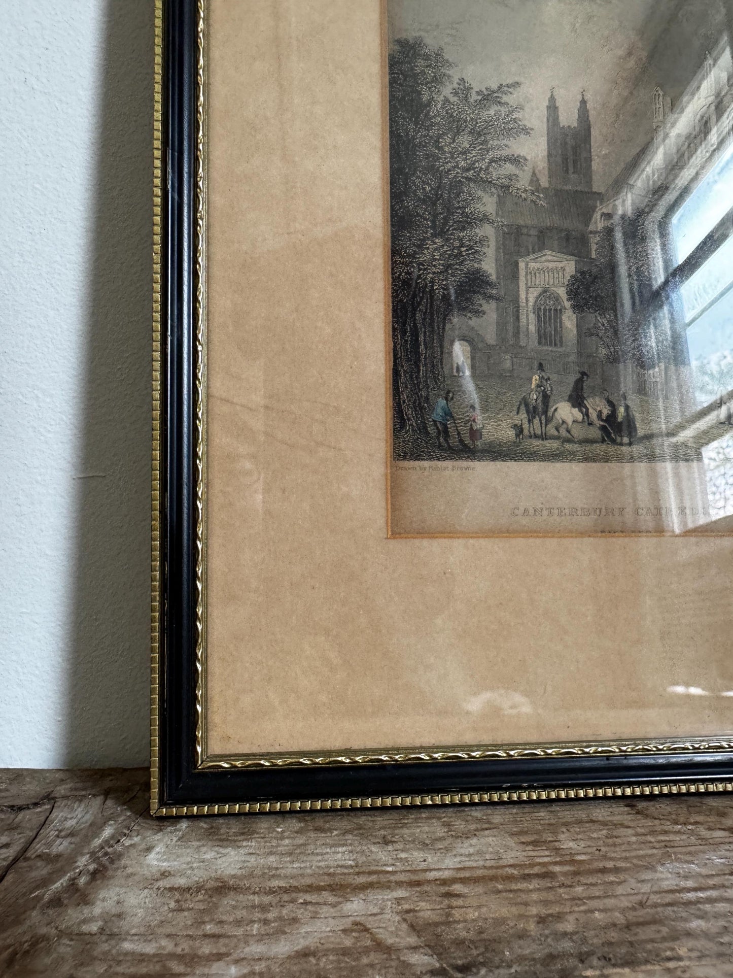 Antique Engraving Canterbury Cathedral Framed Black Aged Print Etching Wall Art