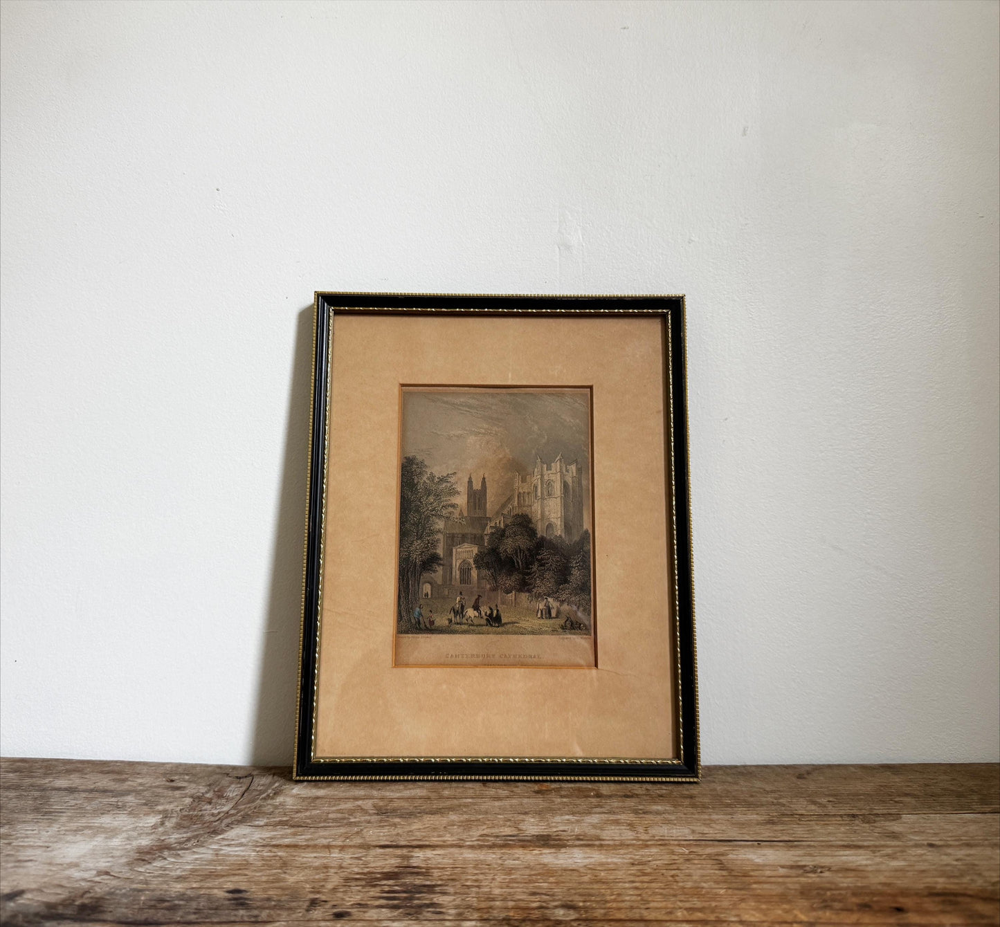 Antique Engraving Canterbury Cathedral Framed Black Aged Print Etching Wall Art