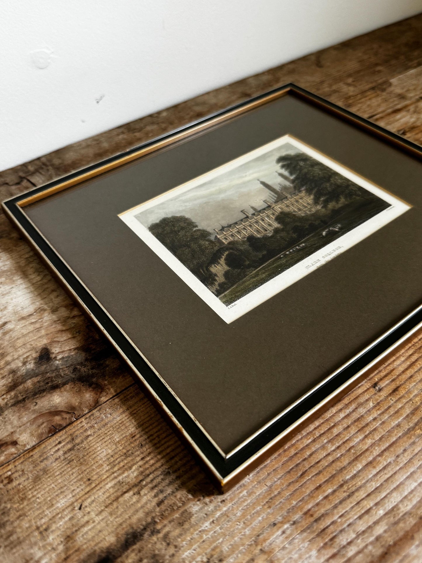 Antique Hand Colored Engraving Clare College Cambridge, England Wall Art