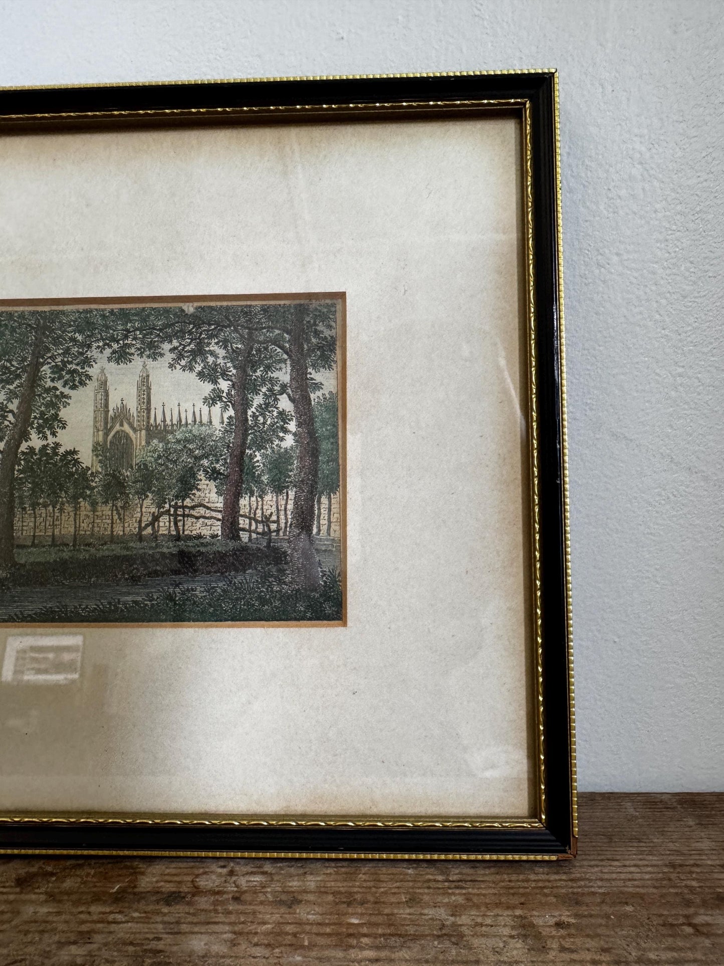 Antique Hand Colored Engraving Clare Hall Kings College Cambridge UK England Wall Art