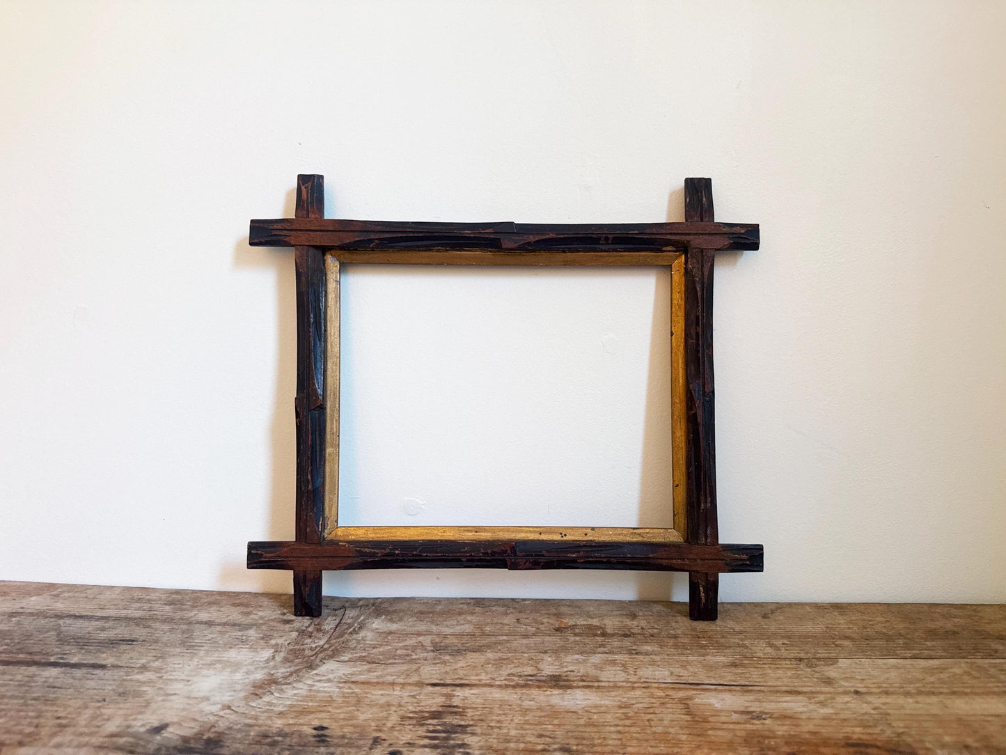 Vintage Wood Adirondack Folk Art Frame Carved Distressed Empty 8x10