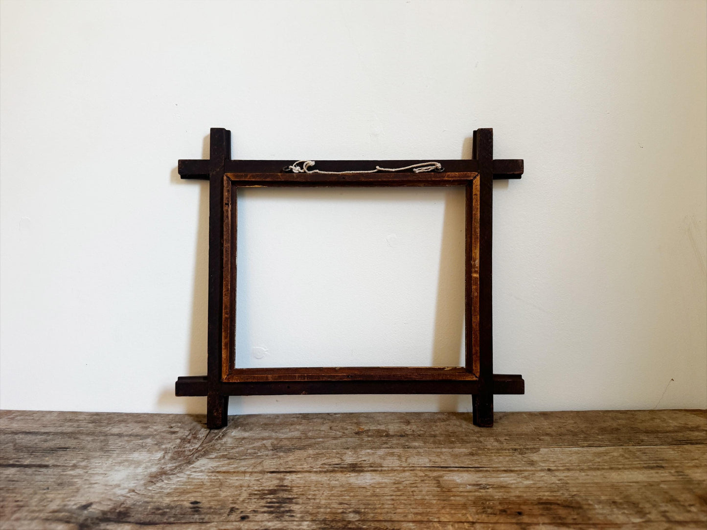 Vintage Wood Adirondack Folk Art Frame Carved Distressed Empty 8x10