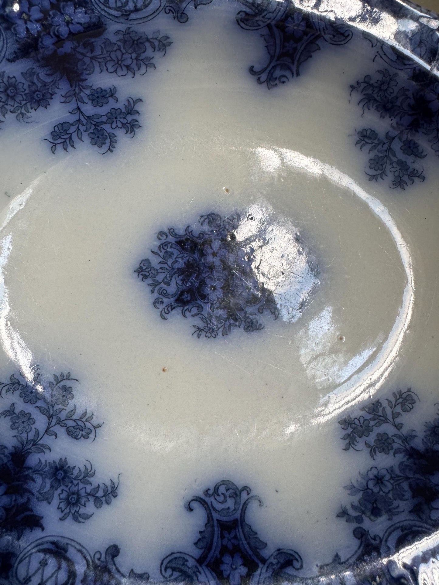 Antique Wood Son Keswick 12" Oval Vegetable Bowl Platter England Blue Transferware Relish Dish Ironstone Flow Blue