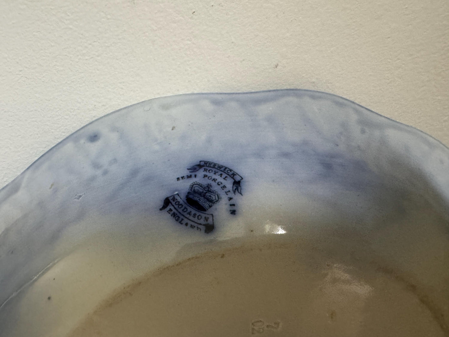 Antique Wood Son Keswick 12" Oval Vegetable Bowl Platter England Blue Transferware Relish Dish Ironstone Flow Blue