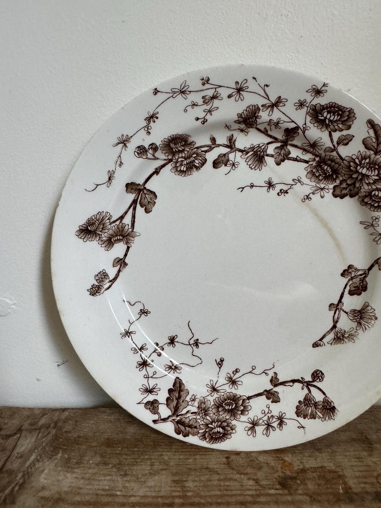 Antique Grindley Co. Spring Brown White Ironstone Salad Lunch Dinner Brown White Transferware 9" Plate