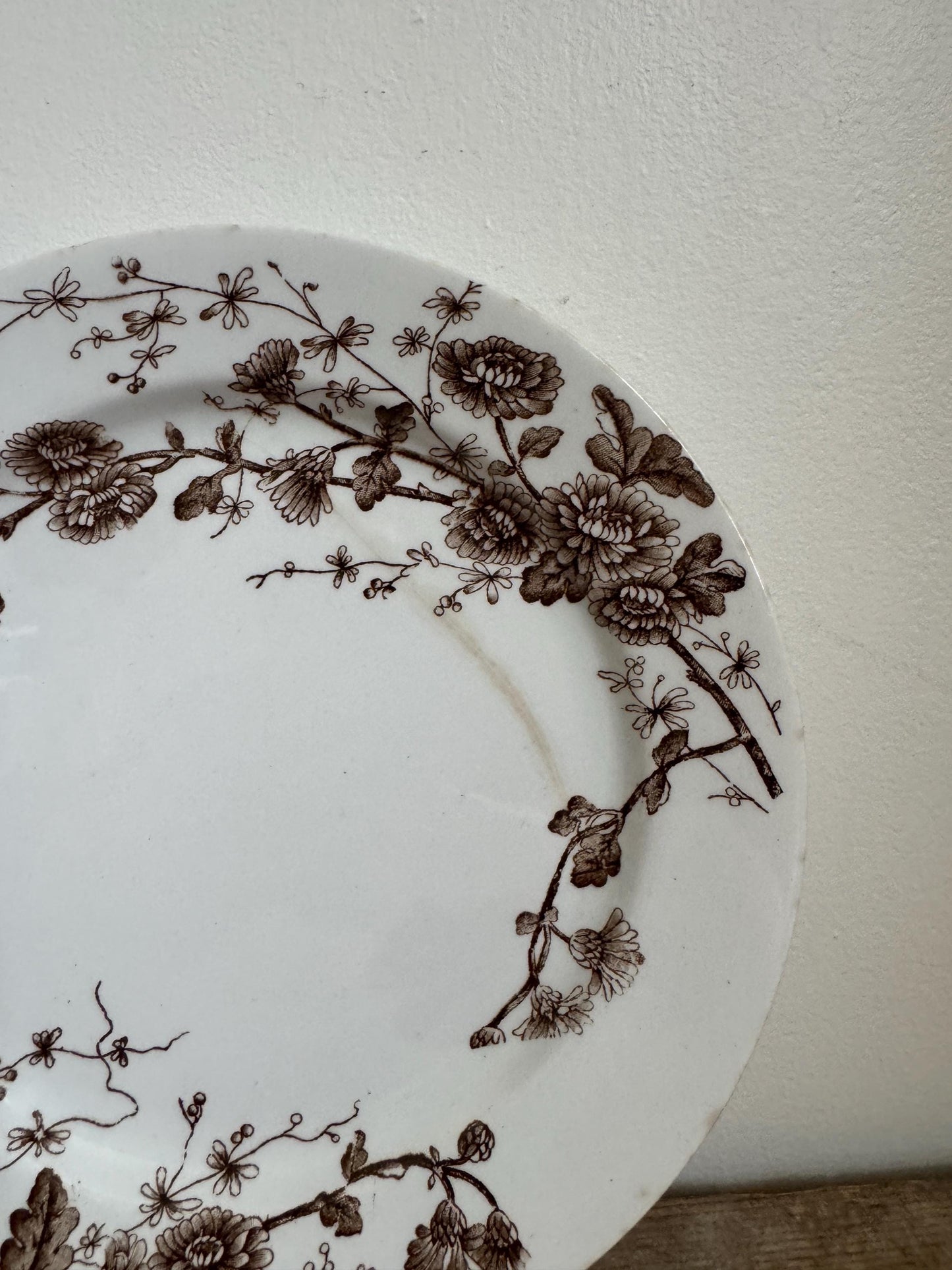 Antique Grindley Co. Spring Brown White Ironstone Salad Lunch Dinner Brown White Transferware 9" Plate