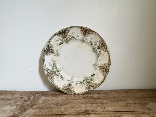 Antique Green Floral Gold China Green White Plate 9" Transferware