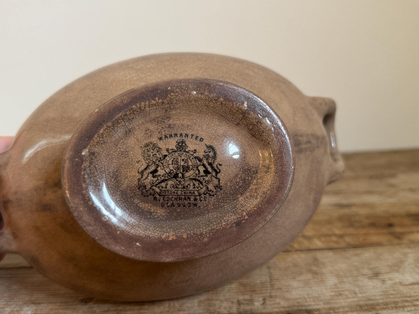 Antique Heavily Stained R Cochran Ironstone Vegetable Dish Tureen Large Bowl Raised Footed Citrus Fruit Bowl