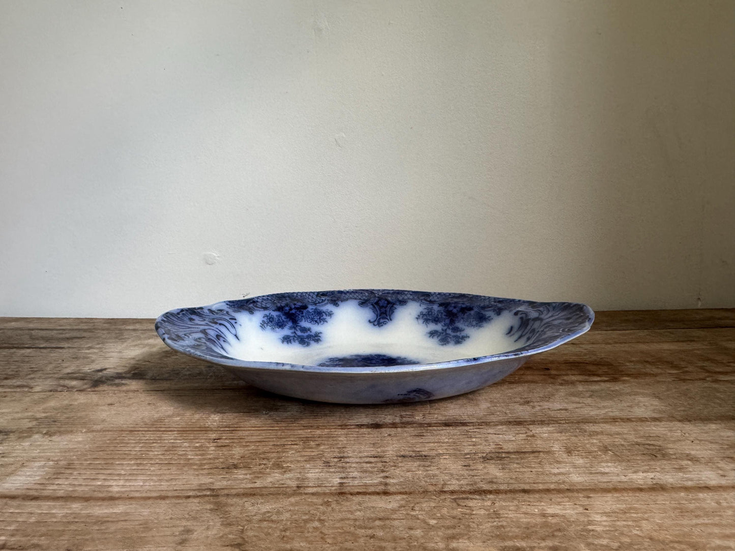 Antique Wood Son Keswick 12" Oval Vegetable Bowl Platter England Blue Transferware Relish Dish Ironstone Flow Blue