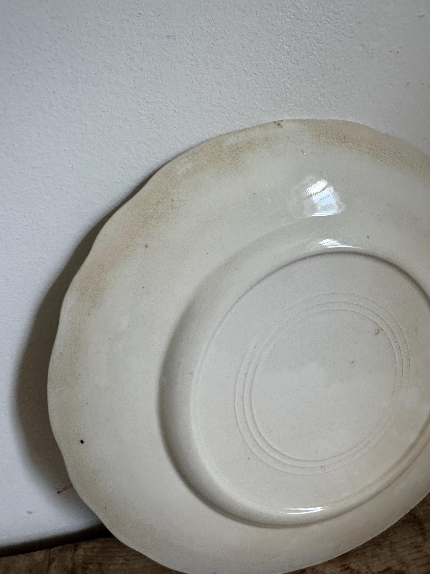 Antique Green Floral Gold China Green White Plate 9" Transferware