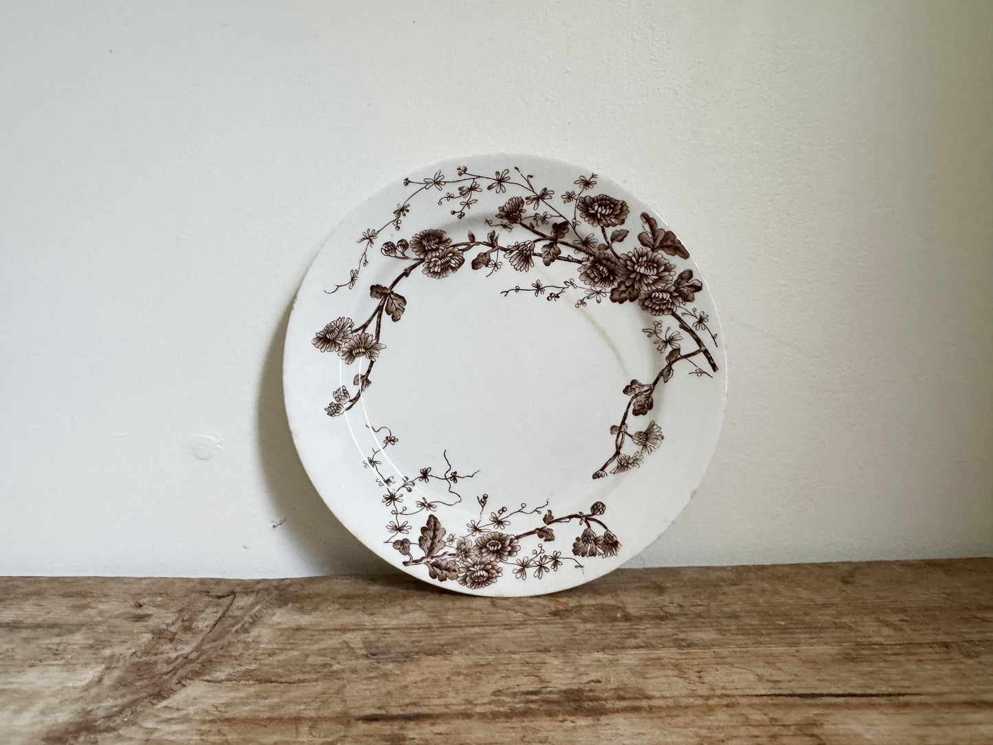 Antique Grindley Co. Spring Brown White Ironstone Salad Lunch Dinner Brown White Transferware 9" Plate